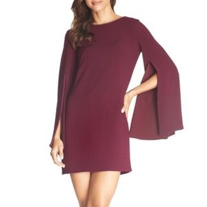 NWT Dress The Population Lillie Long Cape Sleeve Burgundy Mini Dress Size L